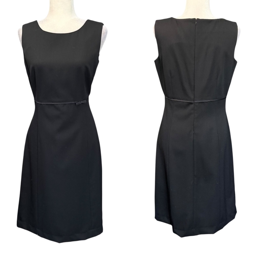 Garnet Hill Sheath Dress Women 10 Black 100% Wool Sleeveless Minimalist‎ Office